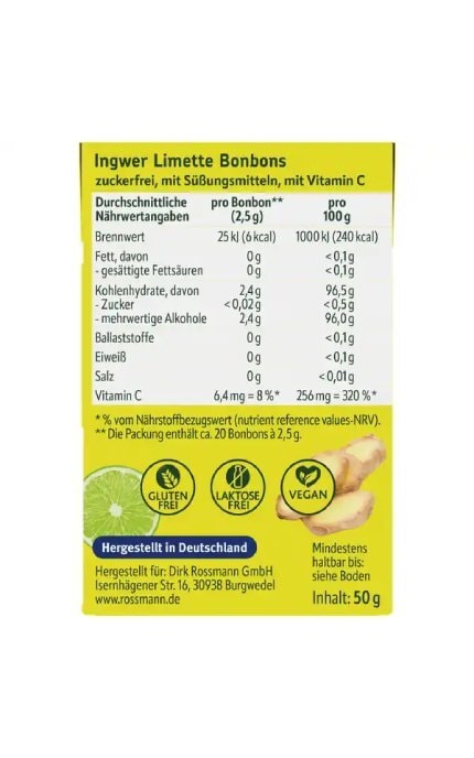 ALTAPHARMA-Льодяники з імбирем і лаймом Altapharma 50 г-4305615615653