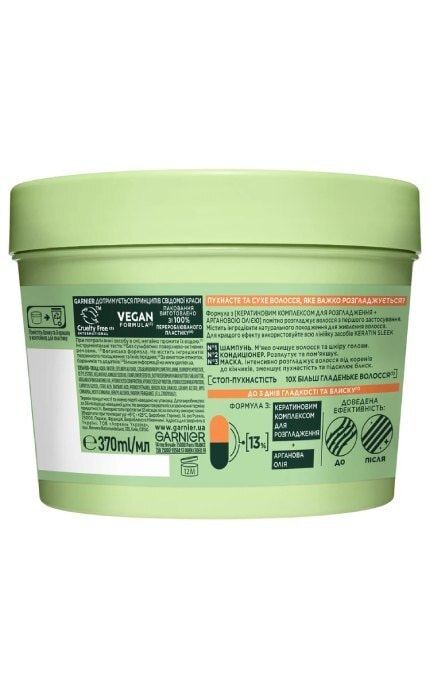 FRUCTIS-Маска Garnier Fructis Keratin Sleek для розгладження та надання блиску для пухнастого та сухого волосся 370 мл​-3600542667715