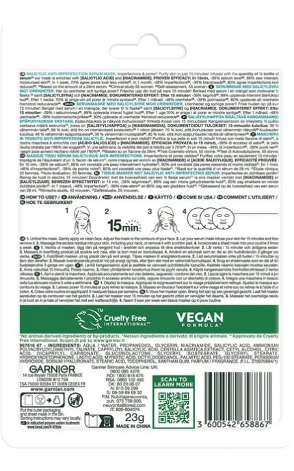 SKIN NATURAL-Тканевая маска-сыворотка Garnier Skin Naturals с салициловой кислотой против несовершенств кожи лица 23 г-3600542658867