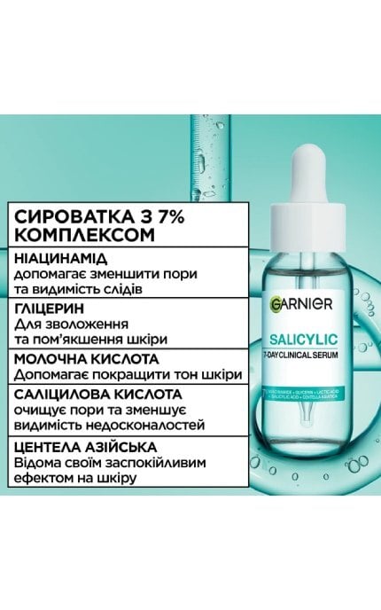 SKIN NATURAL-Сироватка Garnier Pure Active Salicylic 7-Day Clinical Anti-Blemish Serum із Саліциловою кислотою Проти недосконалостей шкіри обличчя 30 мл-3600542658157