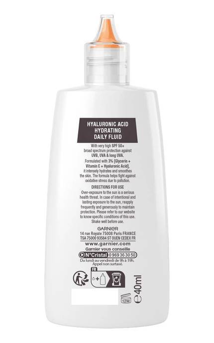 AMBRE SOLAIRE-Сонцезахисний флюїд Garnier Ambre Solaire Super UV Hyaluronic Acid Hydrating Fluid SPF 50+ зволожувальний 40 мл-3600542297813