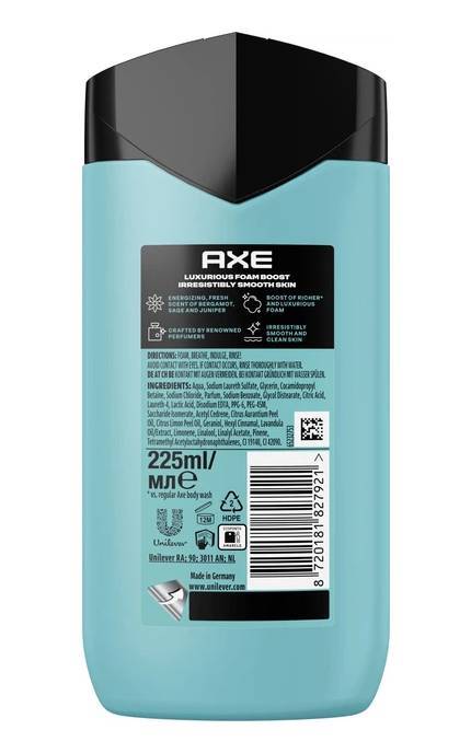 AXE-Гель для душу Axe Fine Fragrance Collection Aqua Bergamot 225 мл-8720181827921