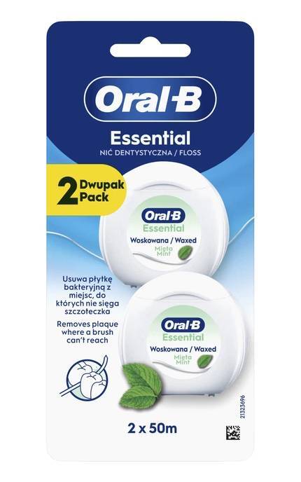 Oral-B-Зубная нить Oral-B Essential Floss, мятная, вощеная 2 катушки по 50 м-8006530045995
