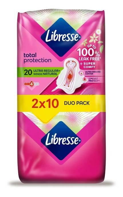 LIBRESSE-Прокладки гигиенические Libresse Ultra Natural 4 капли 20 шт-7322540344011