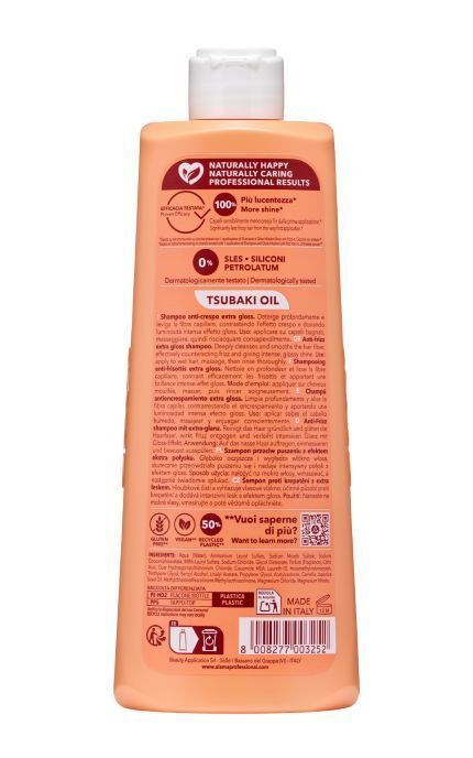 ALAMA-Шампунь для волосся Alama Professional Anti Frizz Gloss Shampoo проти розпушування 500 мл-8008277003252