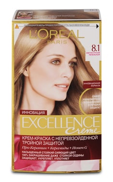 EXCELLENCE-Крем-краска для волос устойчивая L’Oreal Paris Excellence Creme оттенок 8.1 светло-русый пепельный 1 шт-3600524093976-