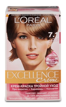 EXCELLENCE-Крем-фарба для волосся стійка L’Oreal Paris Excellence Creme відтінок 7.1 русявий попелястий 1 шт-3600523781201-