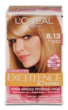 EXCELLENCE-Крем-краска для волос устойчивая L’Oreal Paris Excellence Creme оттенок 8.13 светло-русый бежевый 1 шт-3600524094096-