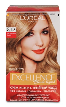 EXCELLENCE-Крем-краска для волос устойчивая L’Oreal Paris Excellence Creme оттенок 8.12 мистический блонд 1 шт-3600524094003-