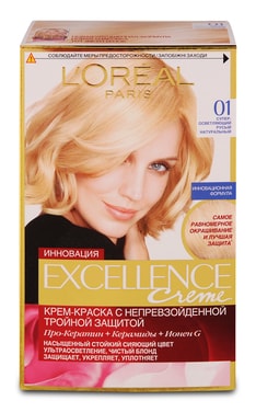 EXCELLENCE-Крем-фарба для волосся стійка L’Oreal Paris Excellence Creme відтінок 01 супер освітлюючий русявий натуральний 1 шт-3600523781140-