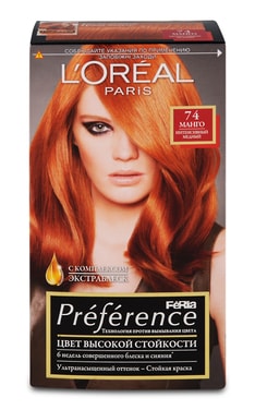 PREFERENCE-Краска для волос L’Oreal Paris Preference 74 Манго интенсивный медный 1 шт-3600521434734-