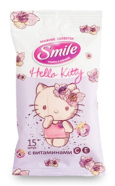 SMILE-Серветки антибактеріальні Smile Hello Kitty mix 15 шт-4823071614770-