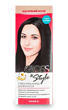 GLOSS and STYLE-Крем-фарба для волосся стійка Gloss&Style 20 чорний 130 мл-4823001603799-