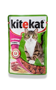 KITEKAT-Корм для взрослых кошек Kitekat С телятиной в соусе 100 г-5900951256660-
