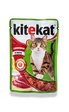 KITEKAT-Корм для взрослых кошек Kitekat С говядиной в желе 100 г-3065890144910-