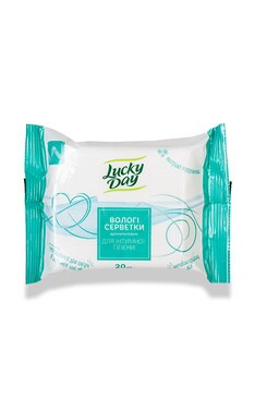 LUCKY DAY-Вологі серветки Lucky Day для інтимної гігієни Подорожник 20 шт-4820176001108-