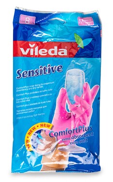 VILEDA-Перчатки латексные Vileda Sensitive размер М 1 шт-4003790006883-