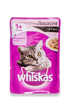 WHISKAS-Корм для дорослих котів Whiskas З лососем в соусі повнораціонний консервований  100 г-4770608239152-