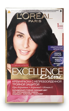 EXCELLENCE-Крем-краска для волос устойчивая L’Oreal Paris Excellence Creme оттенок 100 черный 1 шт-3600524094102-