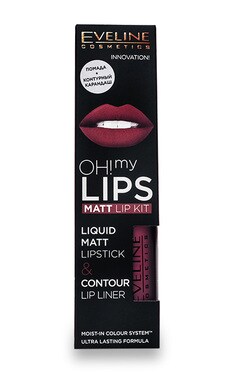 EVELINE-Набор Eveline Cosmetics Oh! My Lip: матовая жидкая помада и контурный карандаш для губ 26 - Runway Plum 4 мл-5901761966725-
