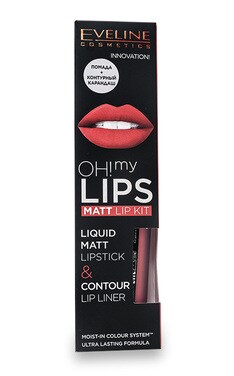 EVELINE-Набор Eveline Cosmetics Oh! My Lip: матовая жидкая помада и контурный карандаш для губ 18 - Light Plum 4 мл-5901761969658-