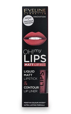 EVELINE-Набор Eveline Cosmetics Oh! My Lips: матовая жидкая помада и карандаш контурный для губ 03 - Rose Nude 4 мл-5901761966695-