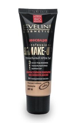 EVELINE-Ультрастійкий тональний крем для обличчя Eveline Cosmetics 3 в 1 Art Professional Make Up SPF-10 світлий бежевий 30 мл-5907609336682-