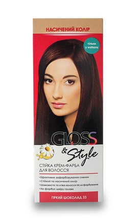 GLOSS and STYLE-Крем-фарба для волосся стійка Gloss&Style 33 гіркий шоколад 130 мл-4823001603843-
