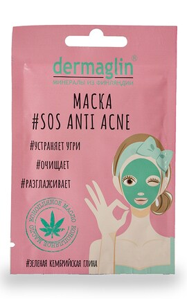 DERMAGLIN-Маска для лица Dermaglin SOS Anti Acne с зеленой кембрийской глиной 20 мл-4260119410053-