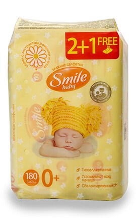 SMILE-Влажные салфетки детские Smile Ромашка и алоэ 2+1 180 шт-4823071636598-