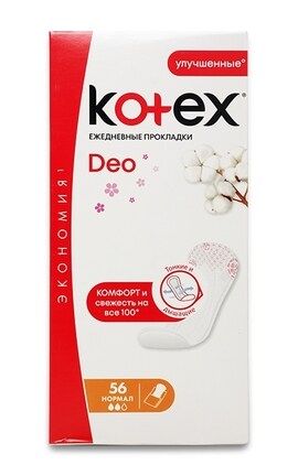 KOTEX-Ежедневные Прокладки женские гигиенические Kotex Normal Deo 56 шт-5029053548098-