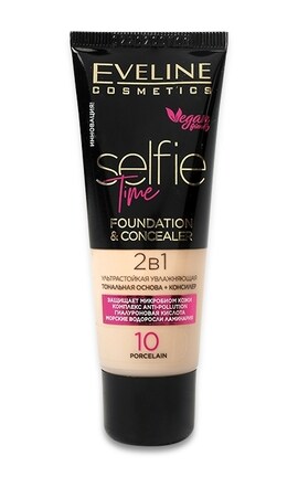 EVELINE-Тональная основа-корректор для лица Eveline Cosmetics Selfie Time 2in1 тонн 10 Porcelain 30 мл-5903416004790-