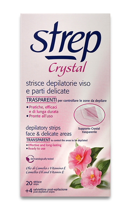 STREP-Воскові смужки для депіляції обличчя та зони бікіні Strep Crystal Олія камелії та вітамін Е 1 шт-8002340009332-