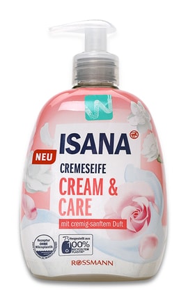 ISANA-Жидкое мыло для рук Isana Cream & Care Rossmann С сливочно-нежным ароматом С дозатором 500 мл-4305615744476-