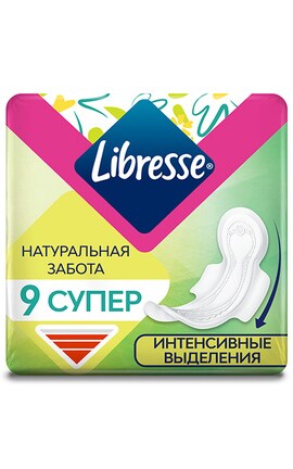 LIBRESSE-Прокладки жіночі гігієнічні Libresse Натуральна турбота Супер 9 шт-7322540789300-