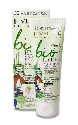 EVELINE-Крем-маска для лица ночная Eveline Cosmetics Bio Hydra Увлажняющая восстановительная 75 мл-5903416000341-