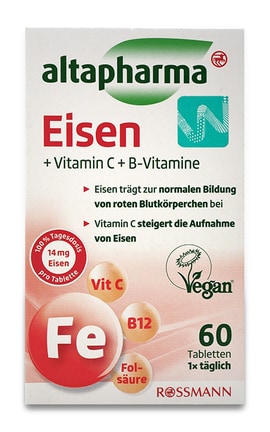 ALTAPHARMA-Дієтична добавка Rossmann Altapharma Залізо Вітамін С+ Вітамін В  60 шт-4305615619613-