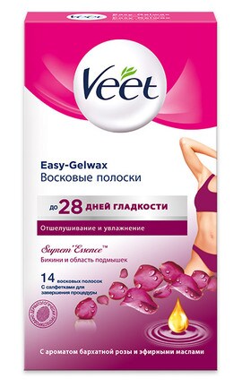 VEET-Восковые полоски для эпиляции Veet Easy-Gelwax Technology 14 шт-4680012390922-