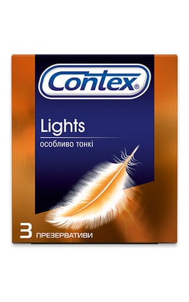 CONTEX-Презервативи латексні з силіконовою змазкою Contex Lights Особливо тонкі 3 шт-5060040300114-