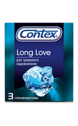 CONTEX-резервативы латексные с силиконовой смазкой Contex Long Love с анестетиком 3 шт-5060040300107-