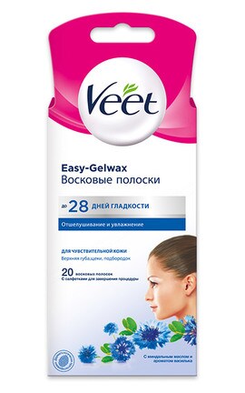 VEET-Восковые полоски Veet Easy-Gelwax чувствительной кожи лица с миндальным маслом и ароматом василька 20 шт-4680012390960-