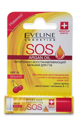 EVELINE-Бальзам для губ Eveline Cosmetics Sos 100% organic argan oil питательно-восстанавливающий Вишня 1 шт-5907609390080-