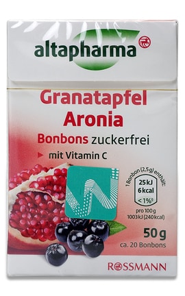 ALTAPHARMA-Леденцы с гранатом и черной рябиной без сахара Altapharma 50 г-4305615615646-