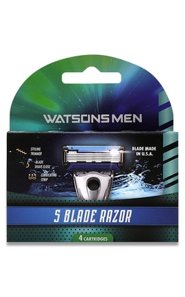 WATSONS-Картриджи для мужского станка Watsons 5 лезвий 4 шт-4894819414044