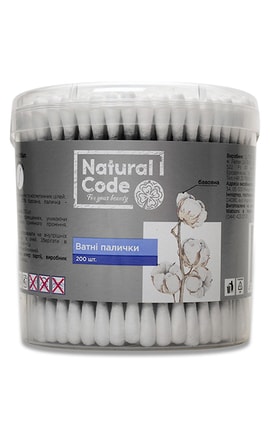 NATURAL CODE-Ватные палочки гигиенические Natural Code в стакане 200 шт-4752171008151-