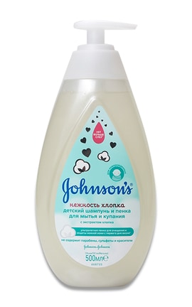 JOHNSON'S-Шампунь та пінка для купання для дітей Johnson's Ніжність бавовни 500 мл-3574661427997-