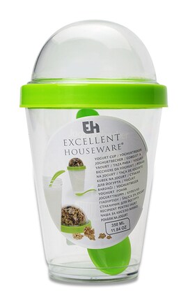 KOOPMANN-Стаканчик для йогурта Excellent Houseware с крышкой и ложкой 350 мл-8719202114072-