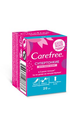 CAREFREE-Прокладки жіночі щоденні Carefree Супервідтіноккі with Fresh scent 20 шт-3574661288673-