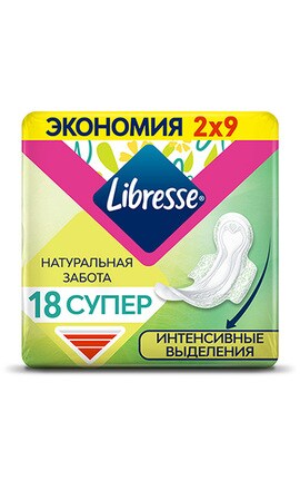 LIBRESSE-Прокладки женские гигиенические Libresse Натуральная забота Супер 18 шт-7322540837261-