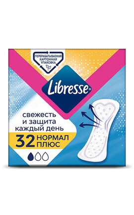 LIBRESSE-Прокладки жіночі щоденні Libresse DailyFresh Normal Plus 32 шт-7322540757163-